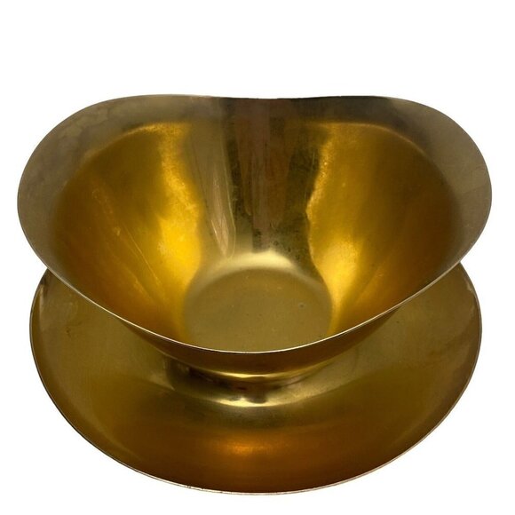 Vintage Bowl Gold Tone Serving Dish Dips Sauces Mid Century ICLifetime Metalware - Picture 2 of 9